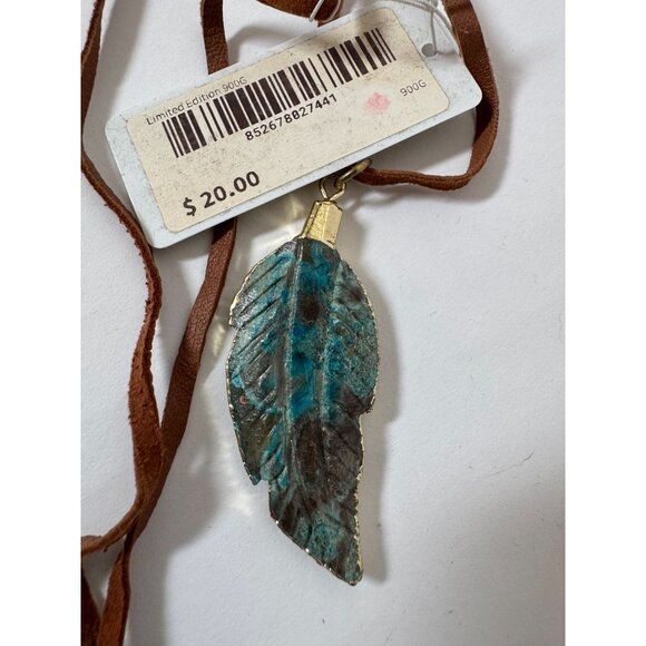 Turquoise Leaf Pendant Necklace With Leather Cord By The Jewelry Junkie - Picture 8 of 13